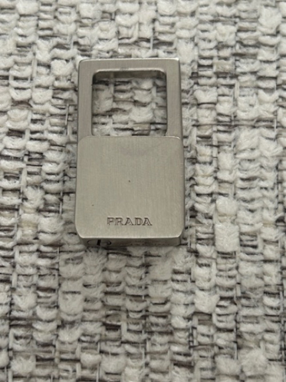 Prada Silver Metal Keyring Charm/lock with Logo